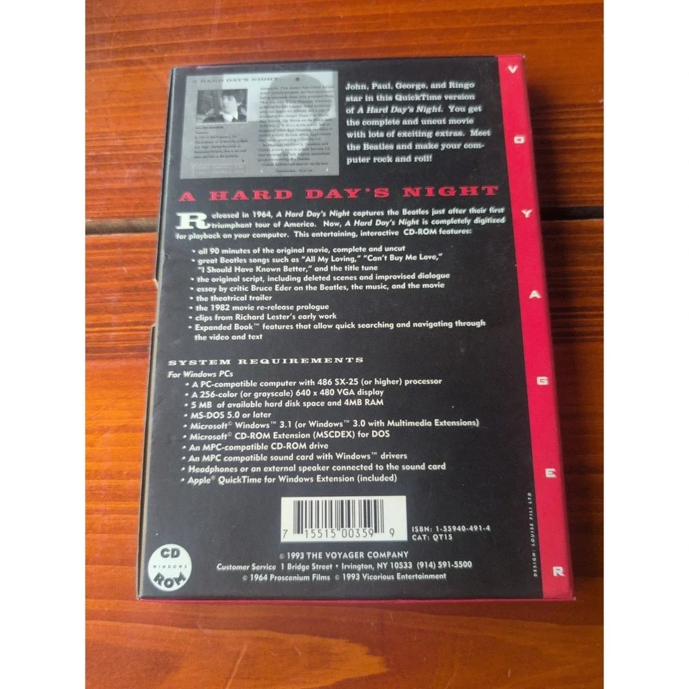 The Beatles A Hard Day's Night Complete Uncut Movie PC CD ROM 1993 Voyager